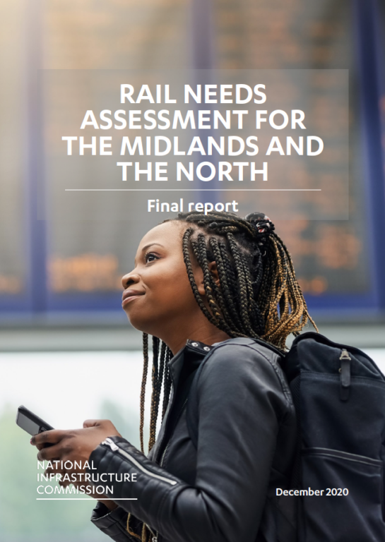 Report cover showing a woman at a station looking at the departure boards