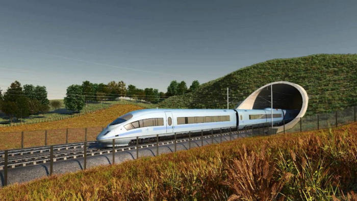 Picture of an HS2 train exiting a tunnel