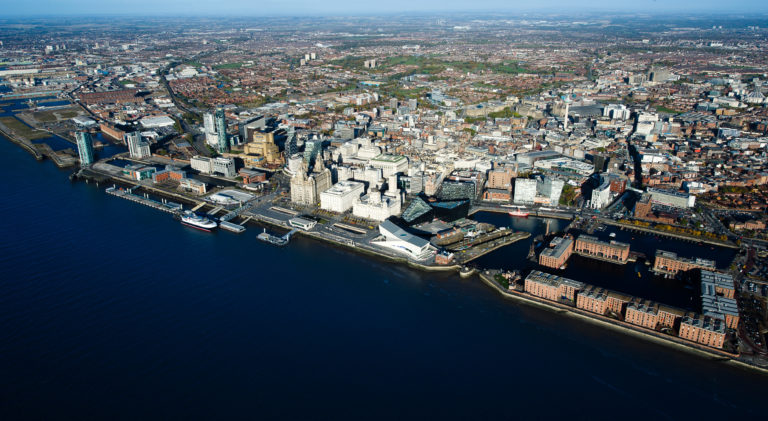 Aerial view over the city of Liverpool