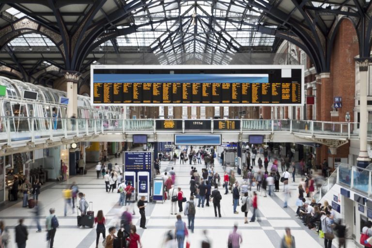 Blurred crowd in train station