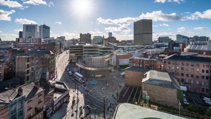 View over Manchester city from high up.