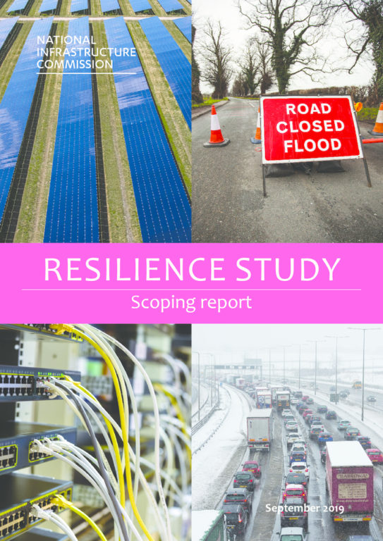 Cover of the Resilience Study scoping report showing four infrastructure images