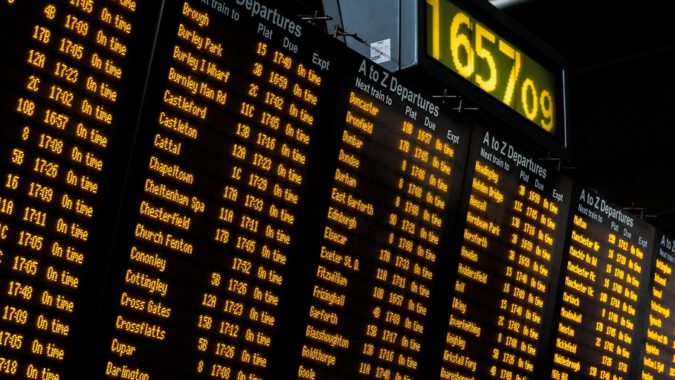 Image showing departure boards at Leeds station.