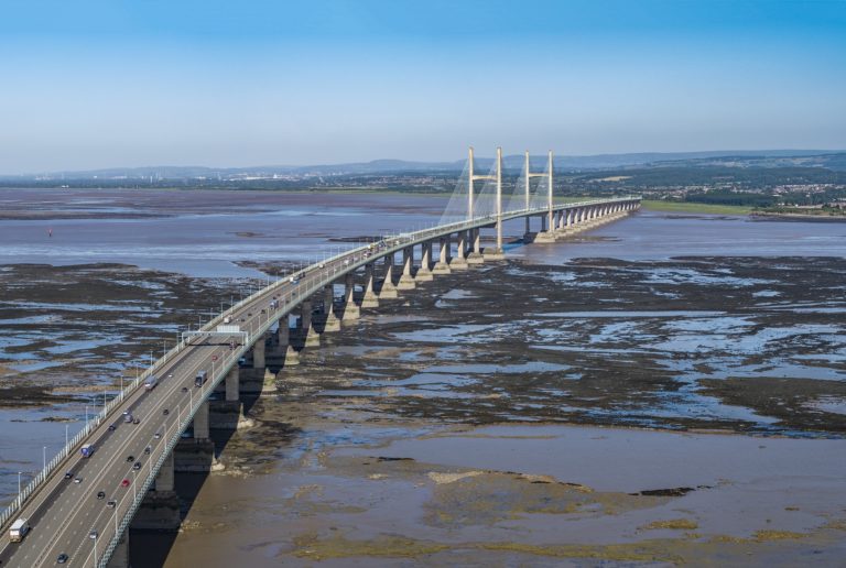 Aerial view over the new Severn Bridge