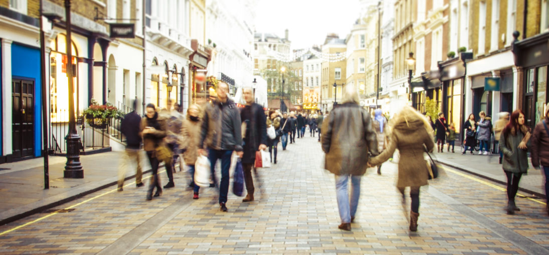 Blurred crowd of people on a UK high street