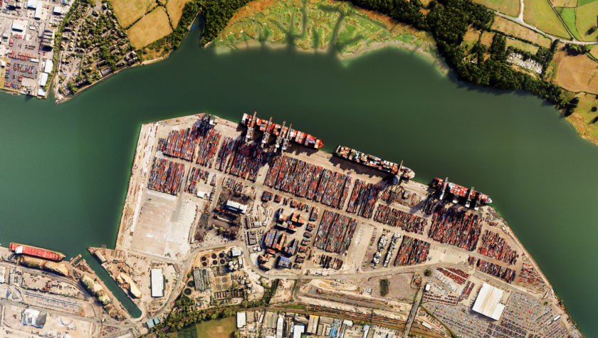 3D drone satellite view of South Hampton commercial dock UK