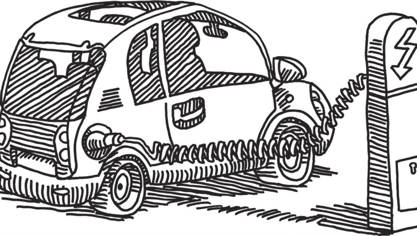 Illustration of an EV at a charging station
