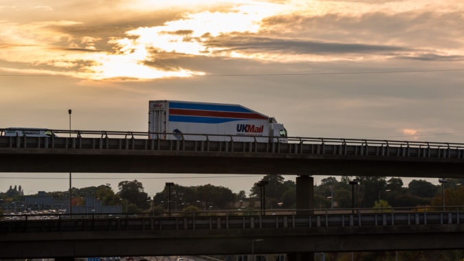 UK Mail lorry on the viaduct