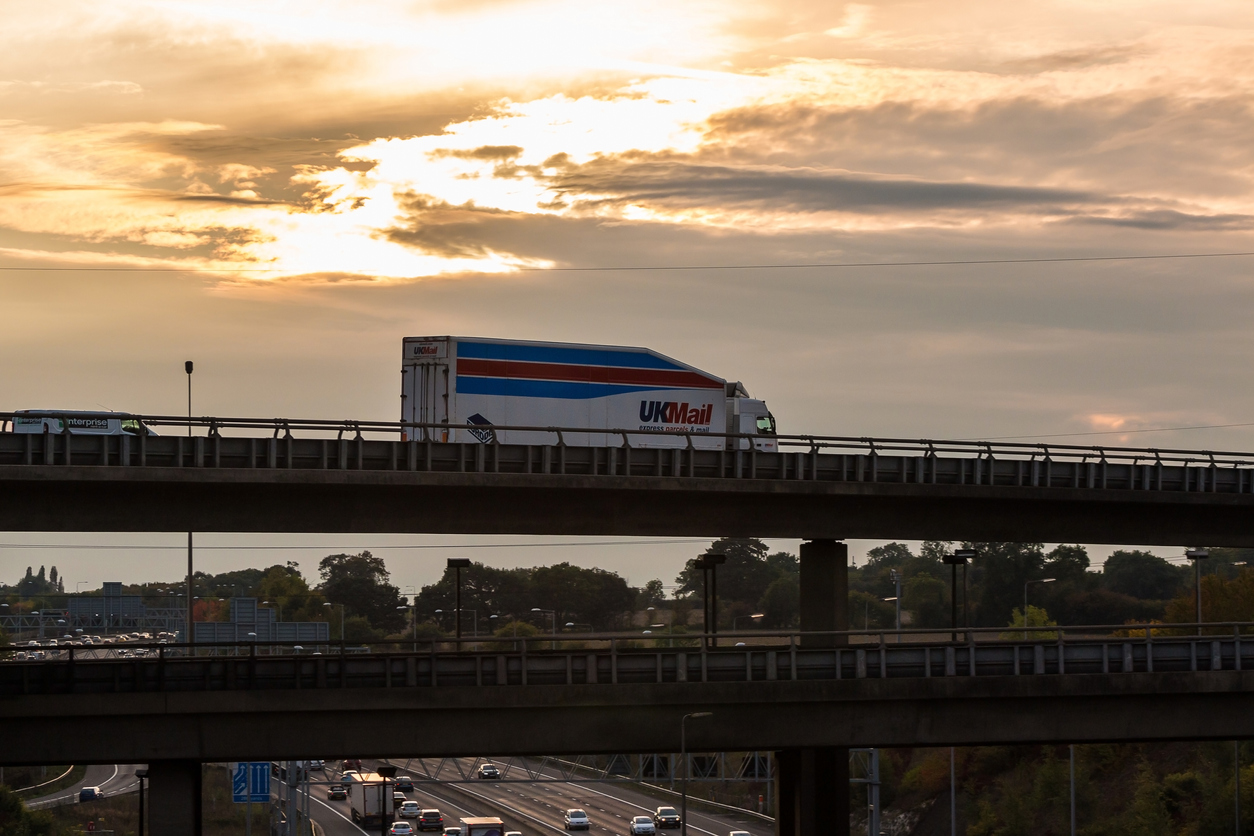 UK Mail lorry on the viaduct