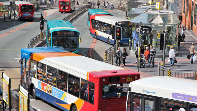 Buses at a busy bus station