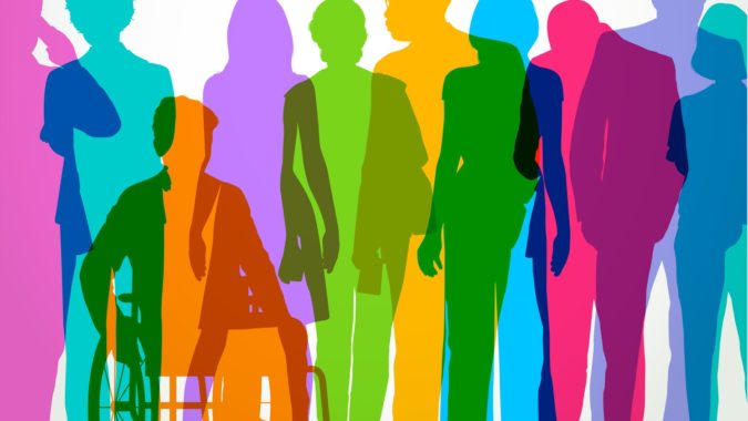 Colourful overlapping silhouettes of Professional or Business people.