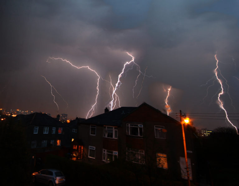 Thunderstorm over UK homes