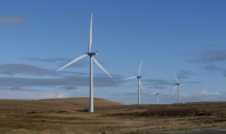 Onshore wind farm on a sunny day