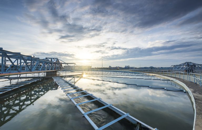 Close up of working at a water treatment plant