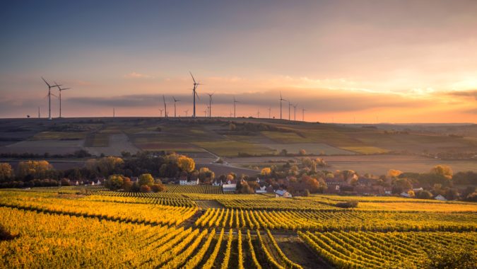 An onshore wind farm on the horizon