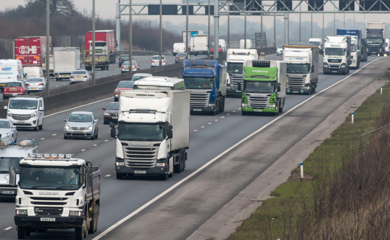 Lorries on a busy UK motorway