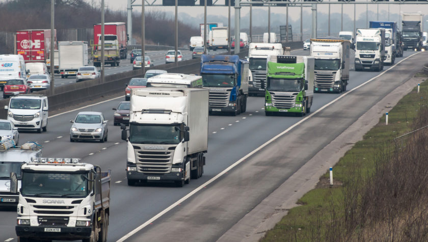Lorries on a busy UK motorway