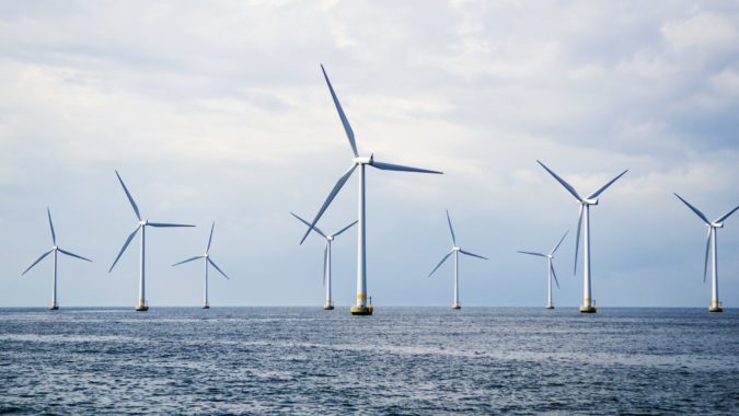 Offshore wind turbines at sea