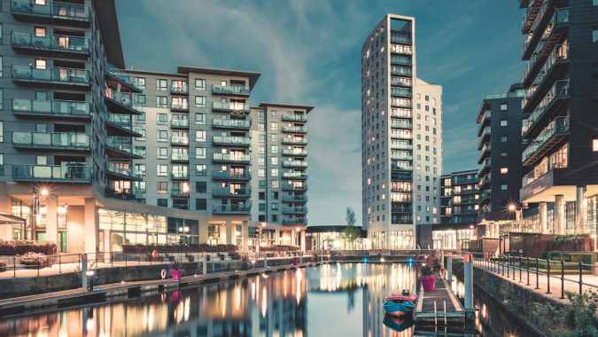 Leeds canal basin with flats